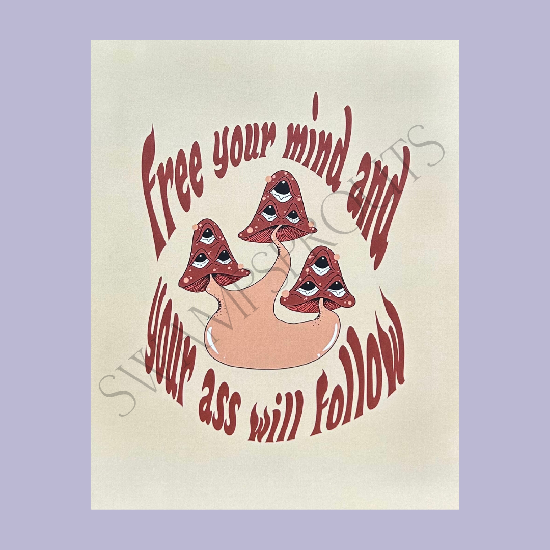 Free Your Mind Mushroom Illustrated Art Print on Matte Hemp Paper