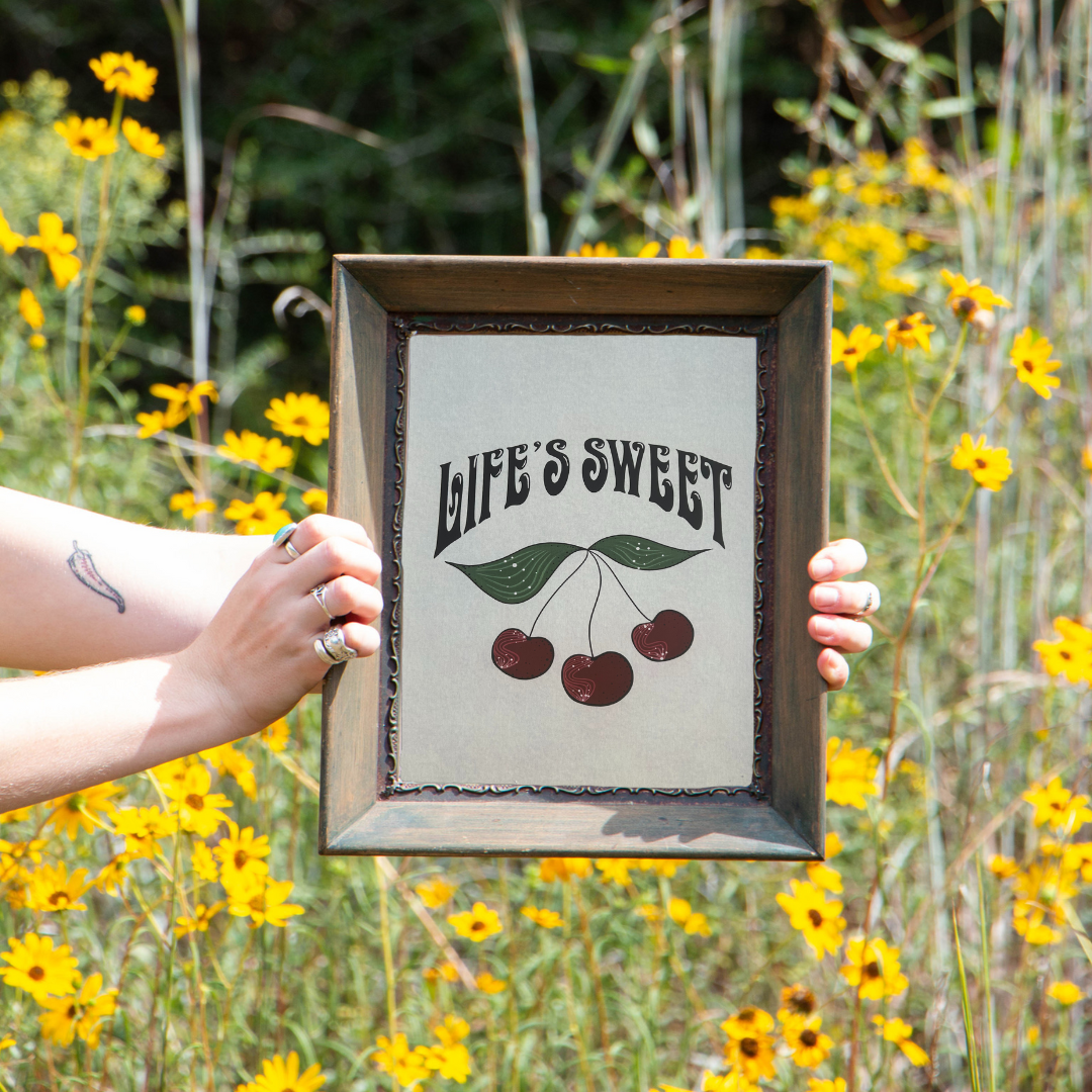 Life's Sweet Cherry Illustrated Art Print on Matte Hemp Paper
