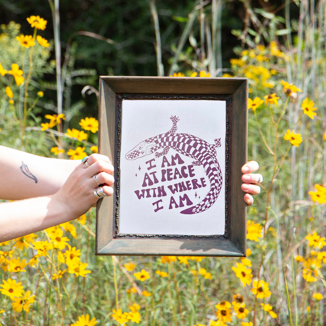Peaceful Alligator Illustrated Art Print on Matte Hemp Paper