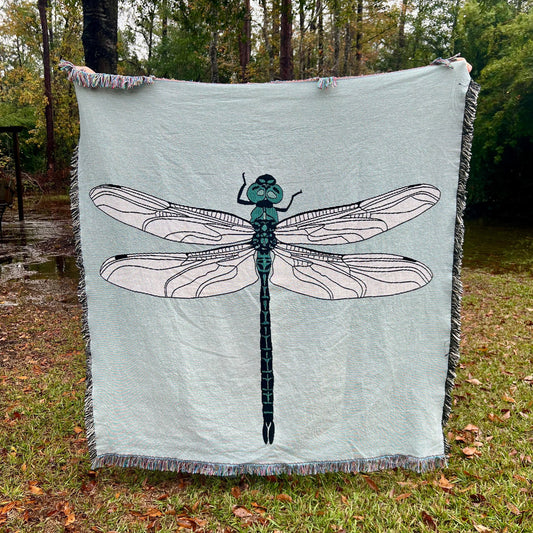 Woven Cotton Dragonfly Throw Blanket (62x54)