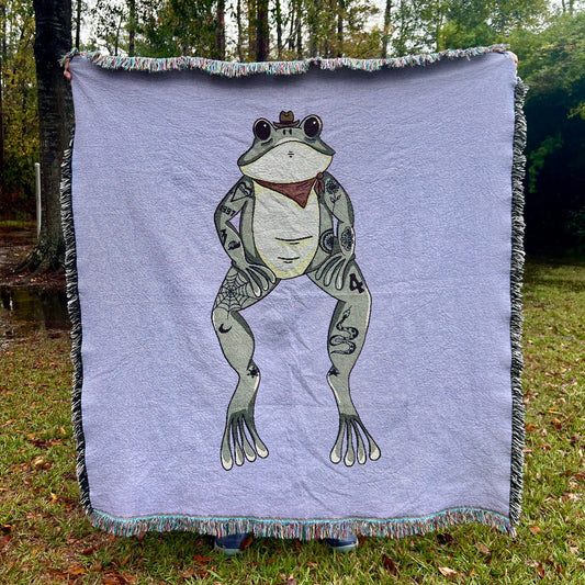 Woven Cotton Frog Throw Blanket (62x54)
