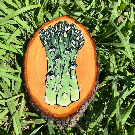 Asparagus Painting on Pine Wood Slice