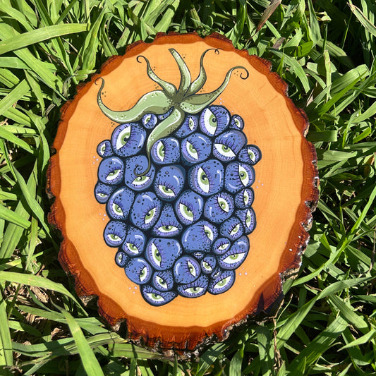Blackberry Painting on Pine Wood Slice