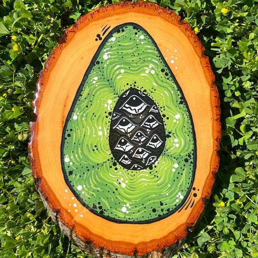 Avocado Painting on Pine Wood Slice