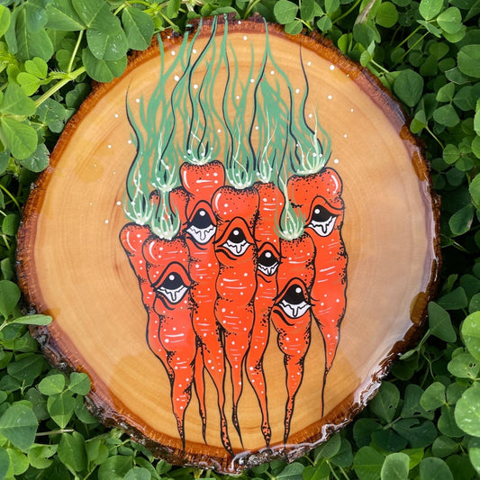 Bunch of Carrots Painting on Pine Wood Slice