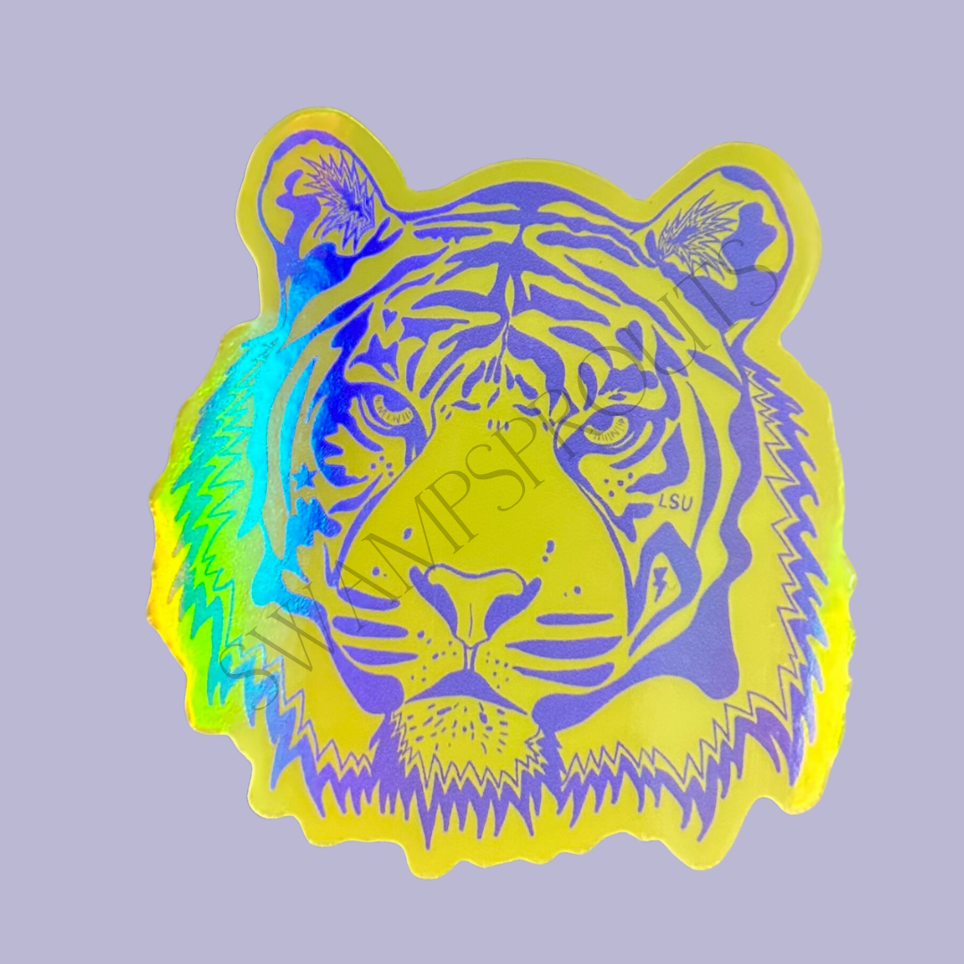 Holographic Purple and Gold LSU Tiger Vinyl Sticker