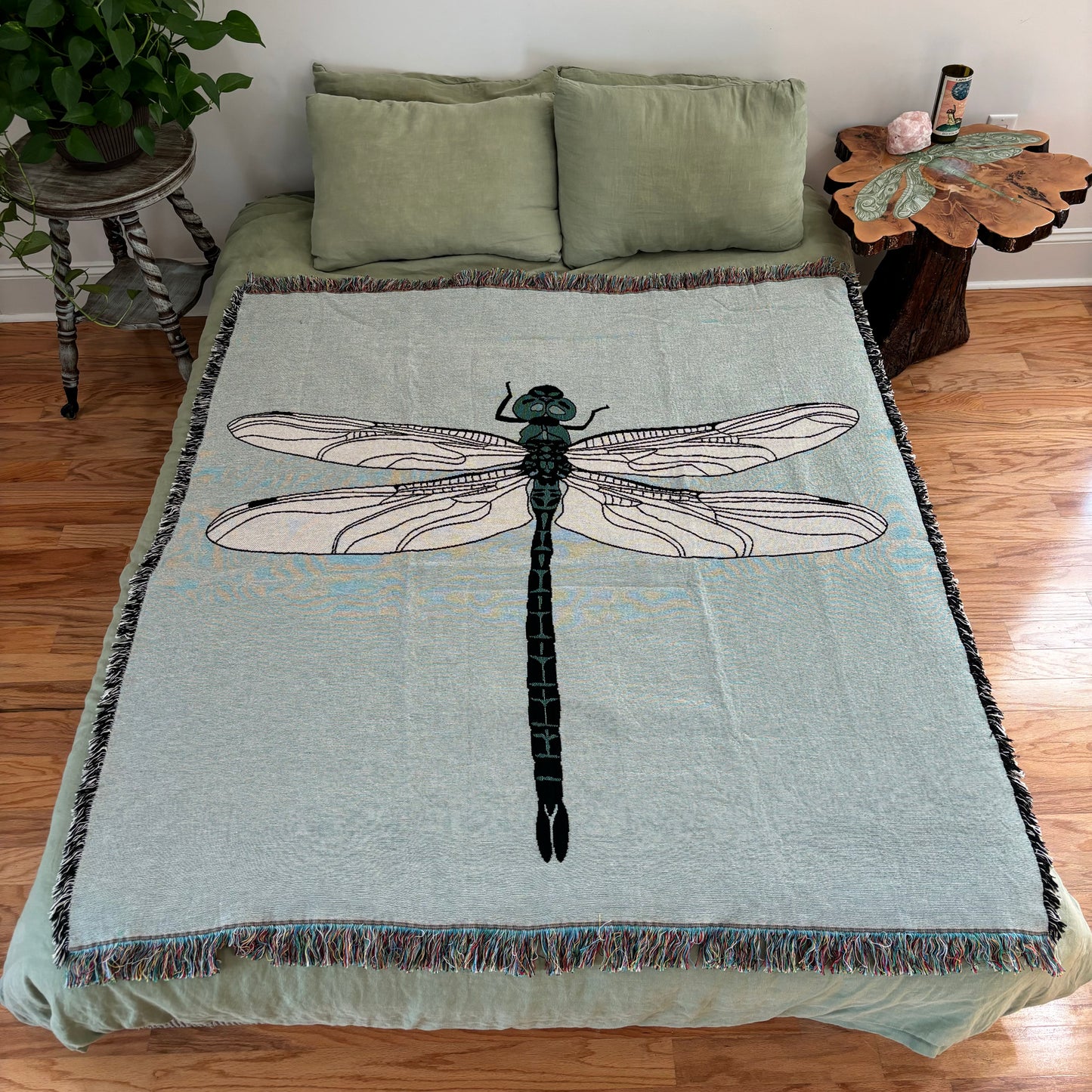 Woven Cotton Dragonfly Throw Blanket (62x54)