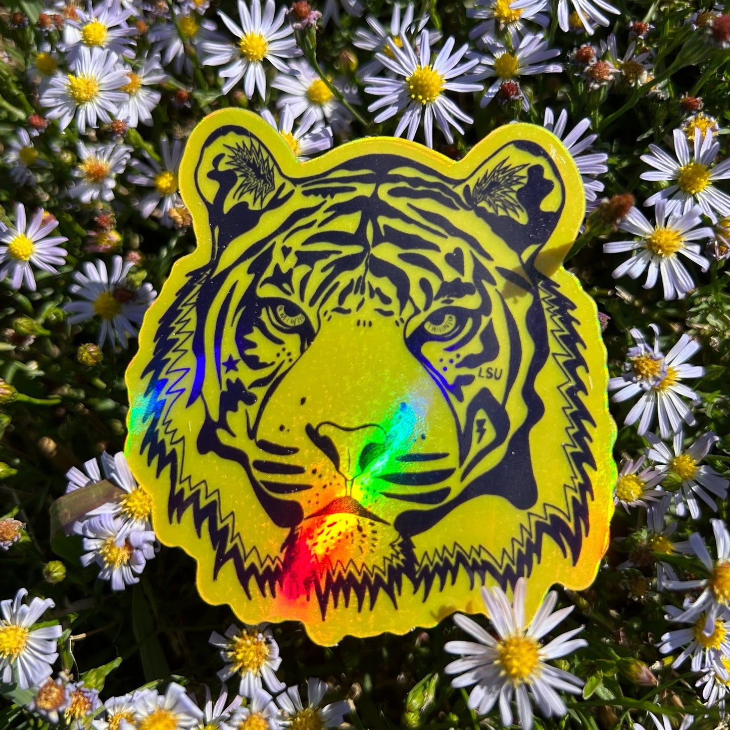 Holographic Purple and Gold LSU Tiger Vinyl Sticker